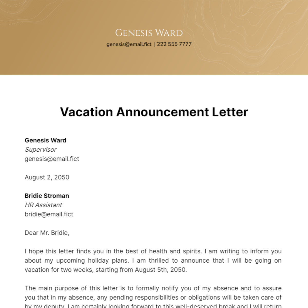 Vacation Announcement Letter Template
