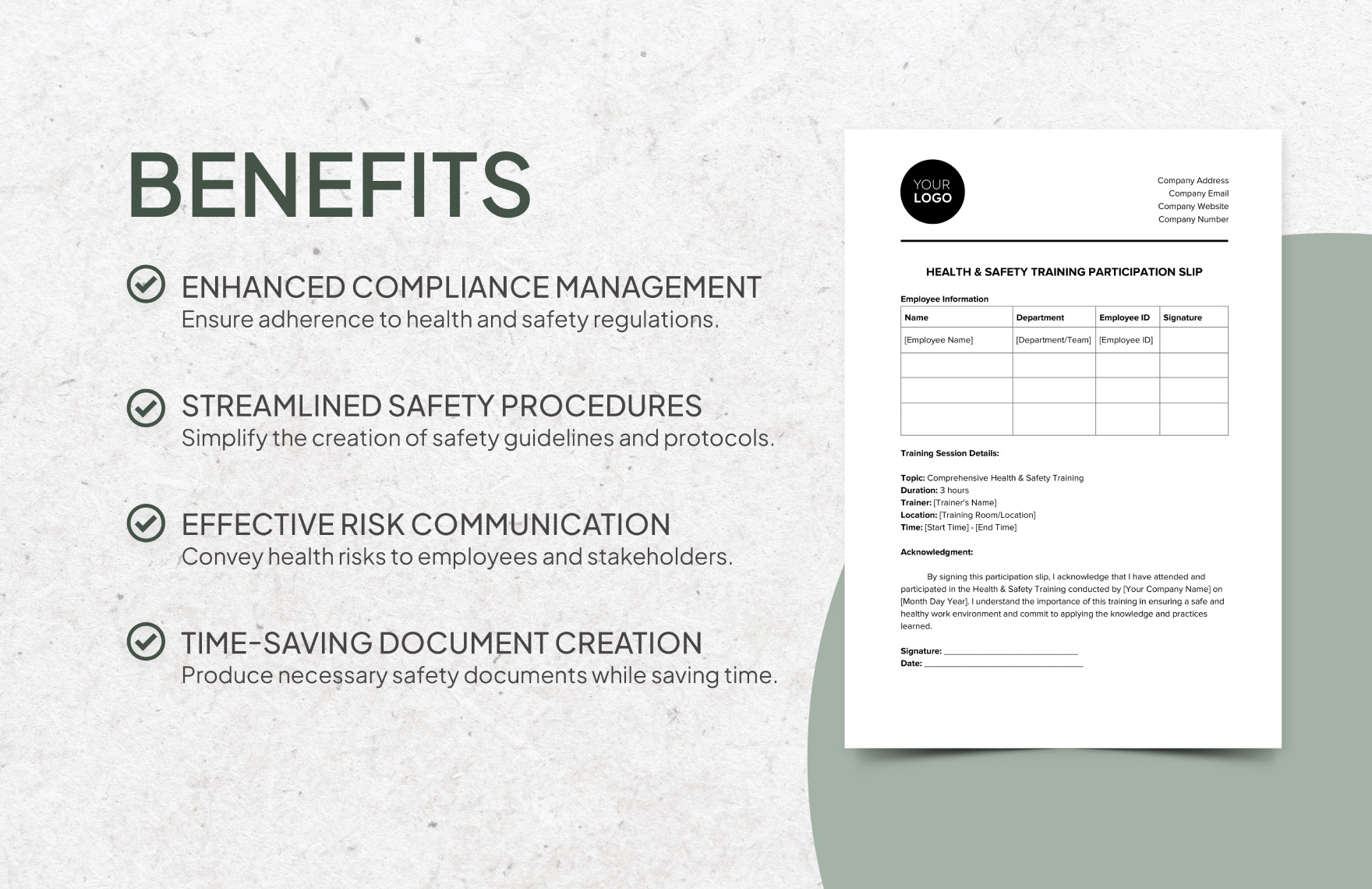Health & Safety Training Participation Slip Template