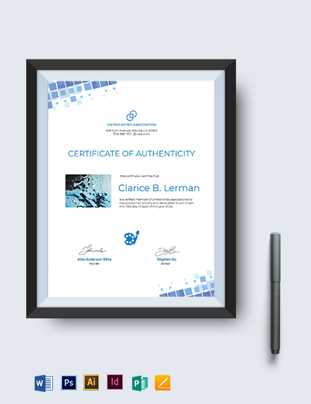 modern artist authenticity certificate