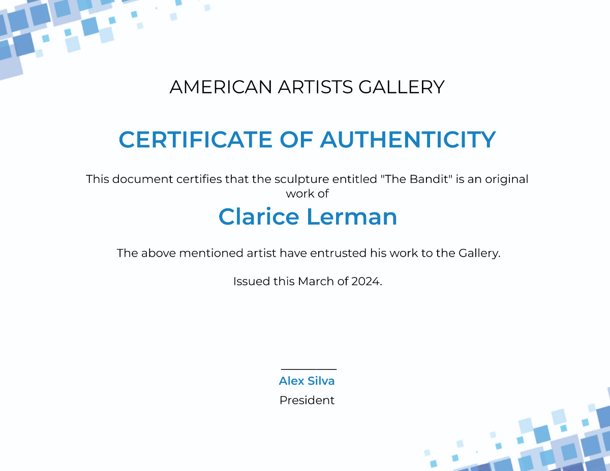 Modern Artist Authenticity Certificate Template