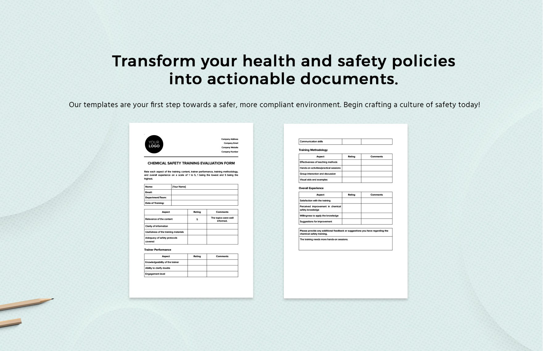 Chemical Safety Training Evaluation Form Template