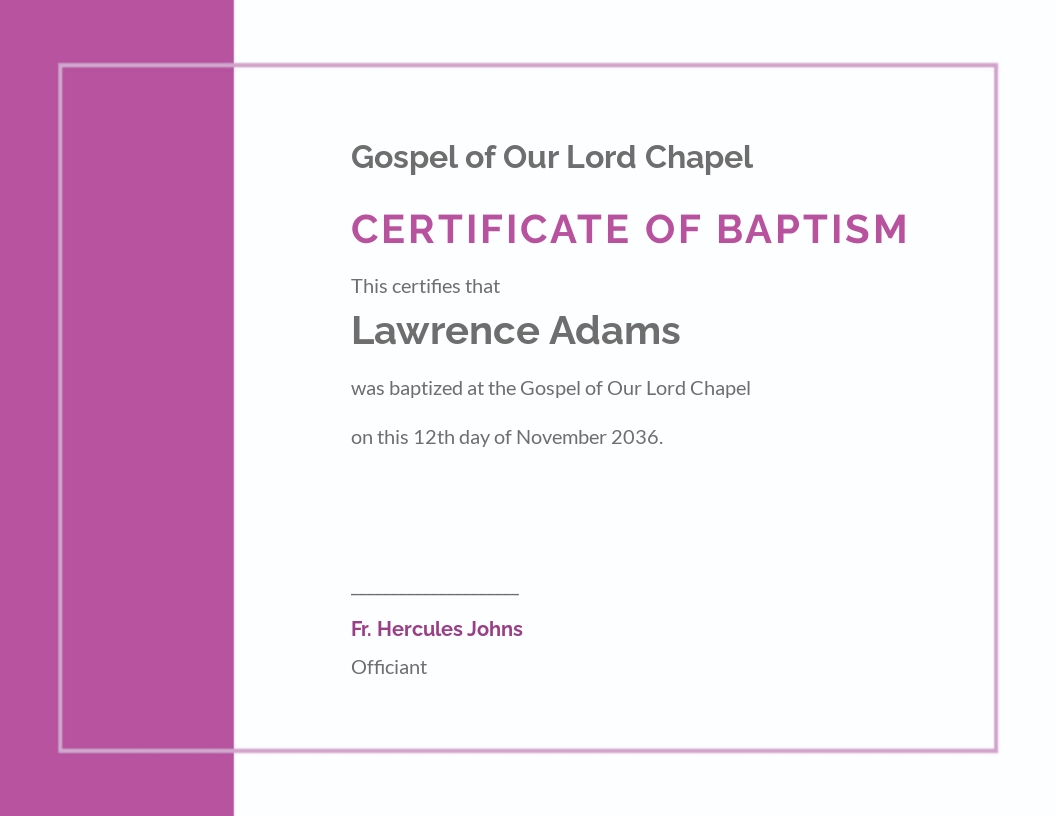 Modern Baptism Certificate Template - Google Docs, Illustrator, InDesign, Word, Apple Pages, PSD, Publisher