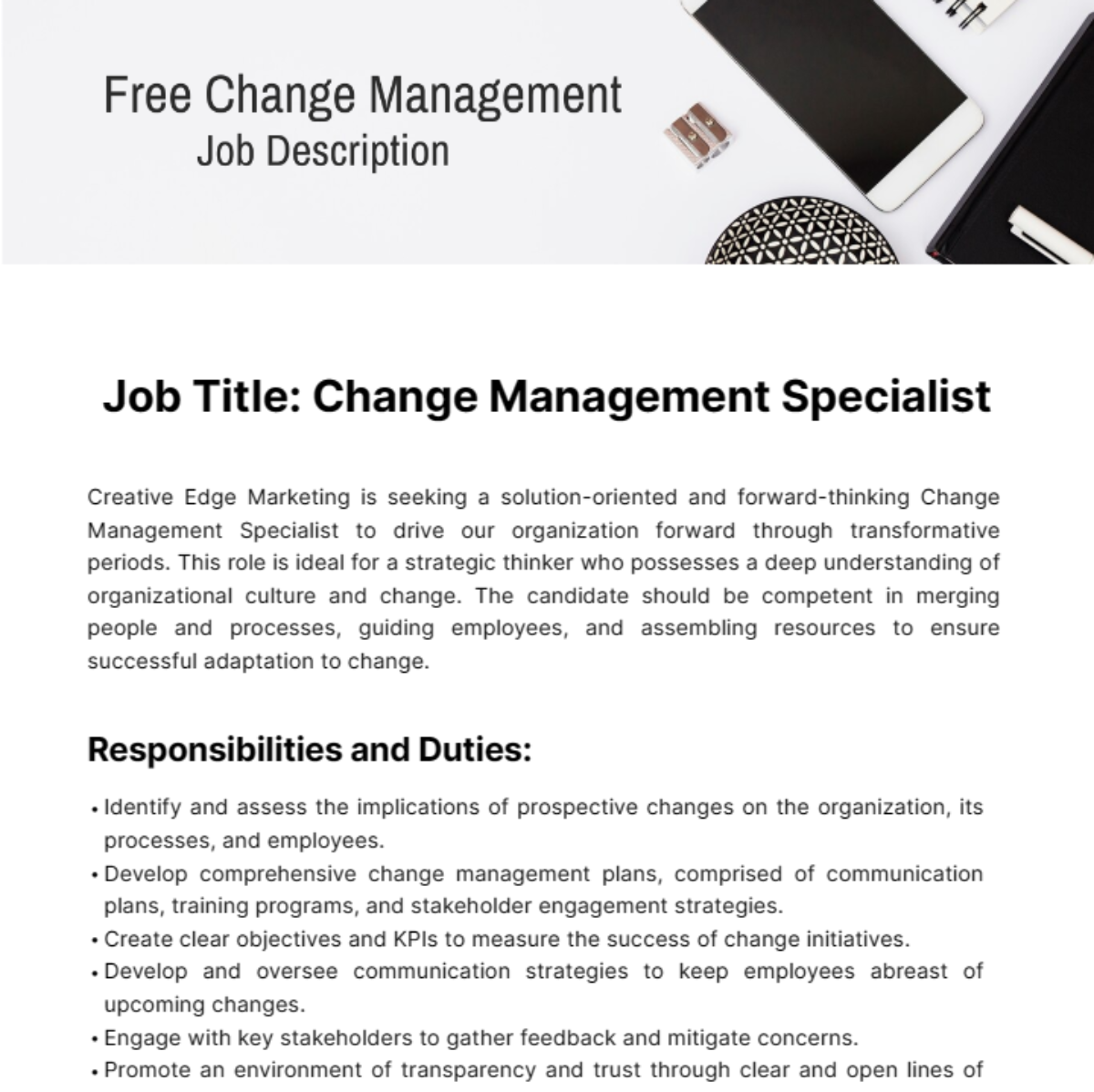 Change Management Job Description Template