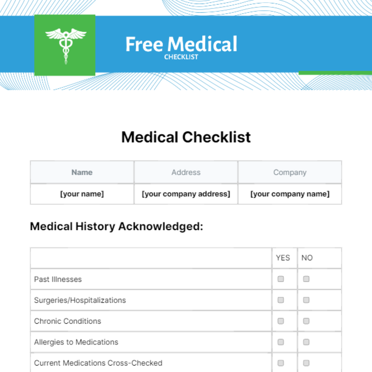 Free Medical Checklist Template