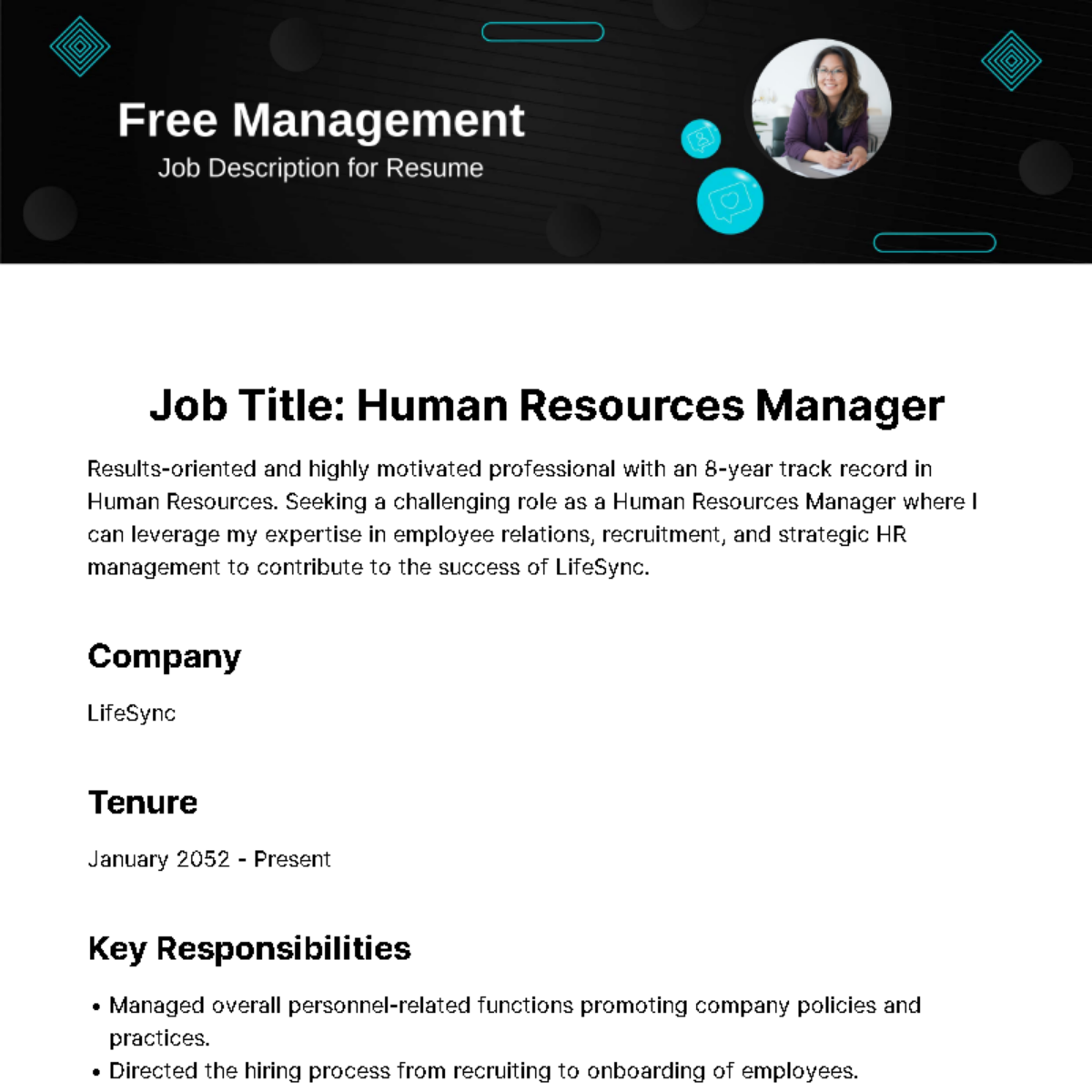 Management Job Description for Resume Template