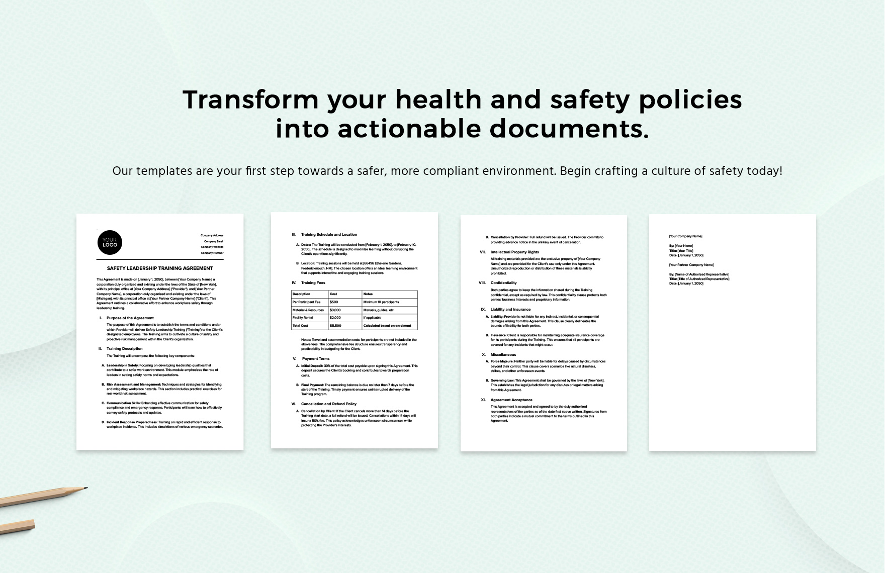 Safety Leadership Training Agreement Template