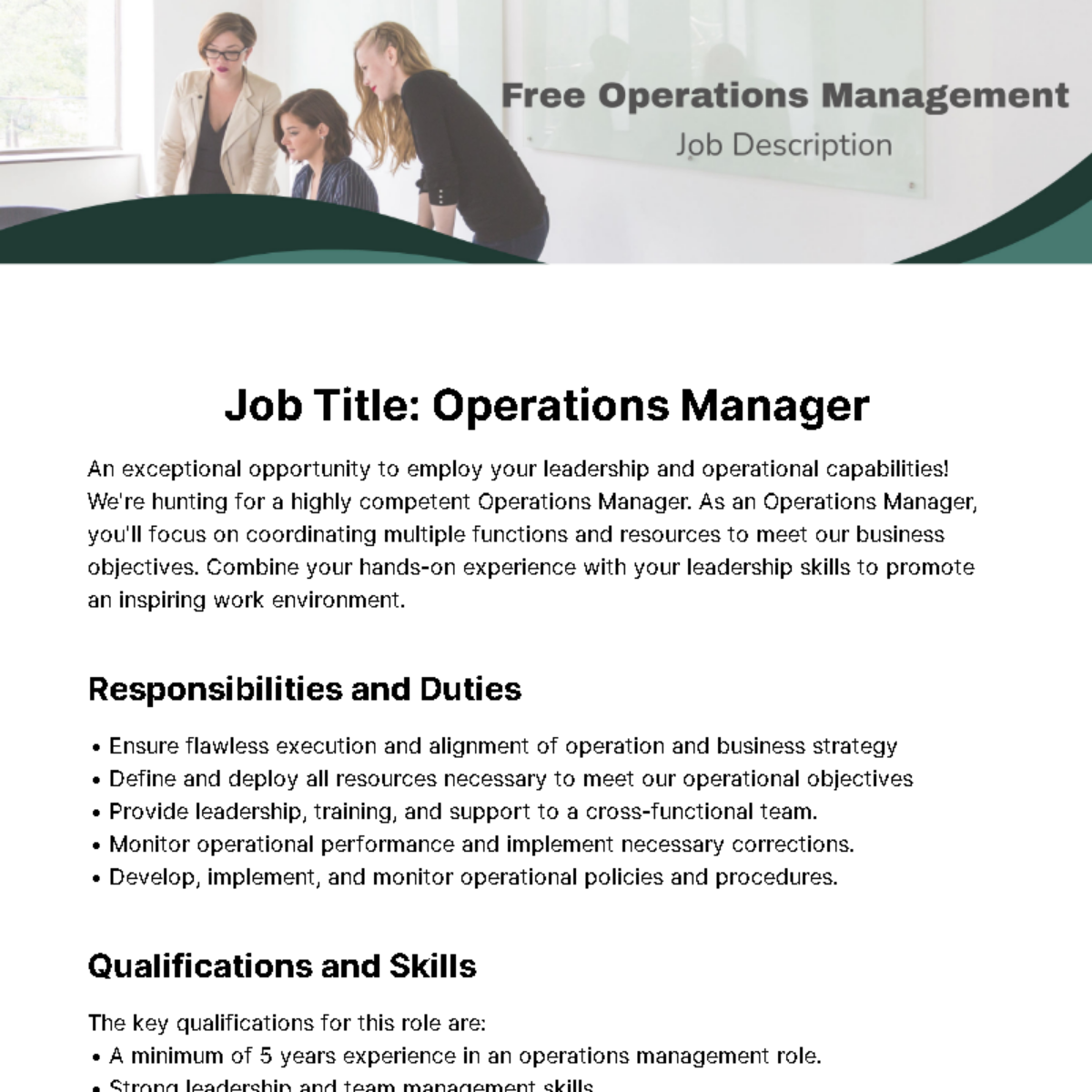 Free Operations Management Job Description Template