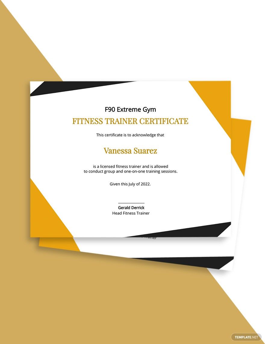 Personal Fitness Trainer Certificate Template in Word, Google Docs, Illustrator, PSD, Apple Pages, Publisher, InDesign