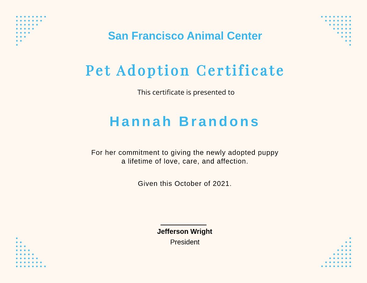 FREE Pet Certificate Edit Online Download Template