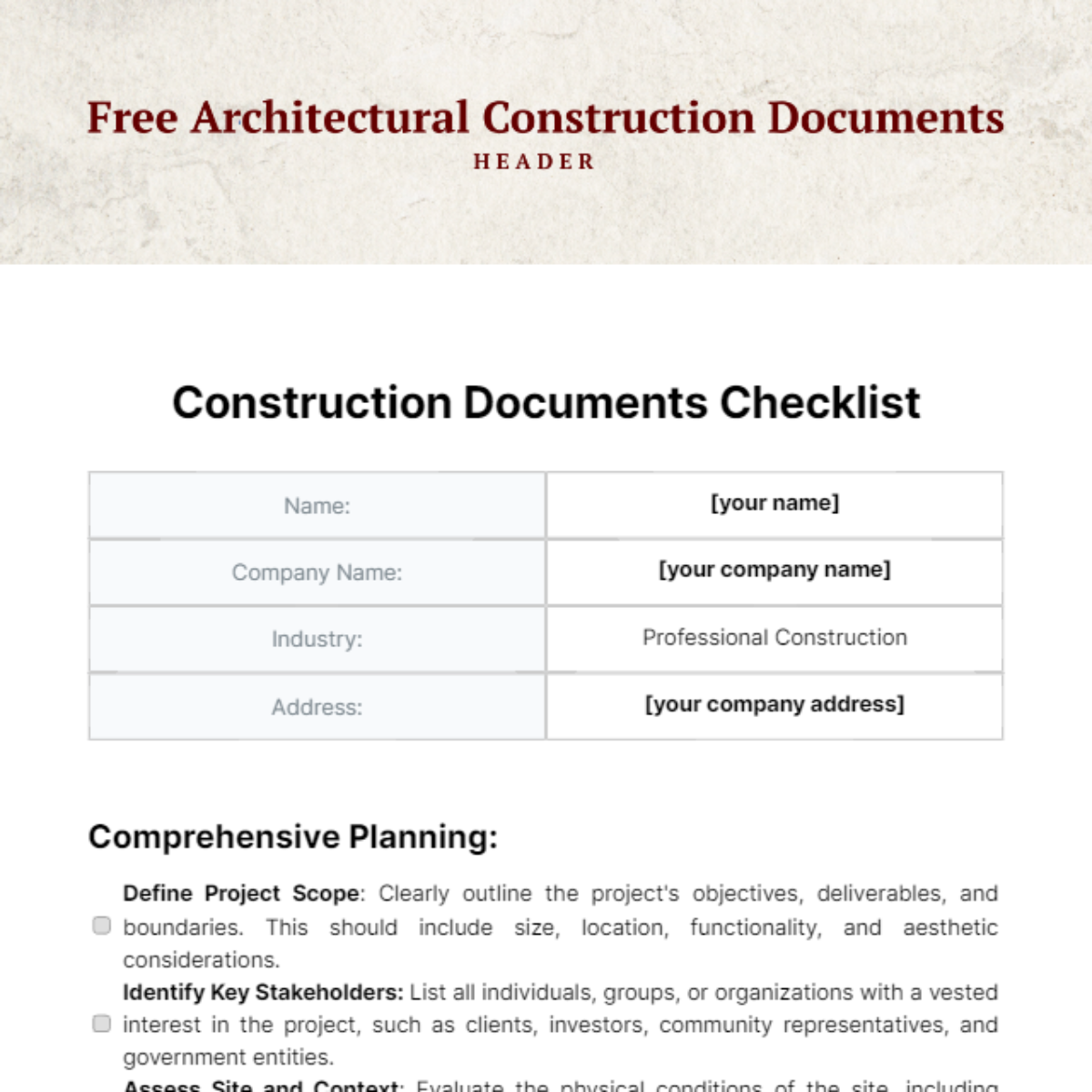 Architectural Construction Documents Checklist Template