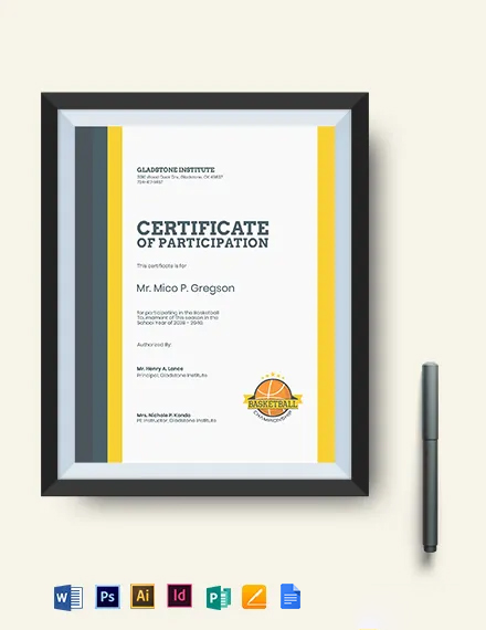 Free Printable Basketball Certificate Template - Google Docs, Illustrator, InDesign, Word, Apple Pages, PSD, Publisher