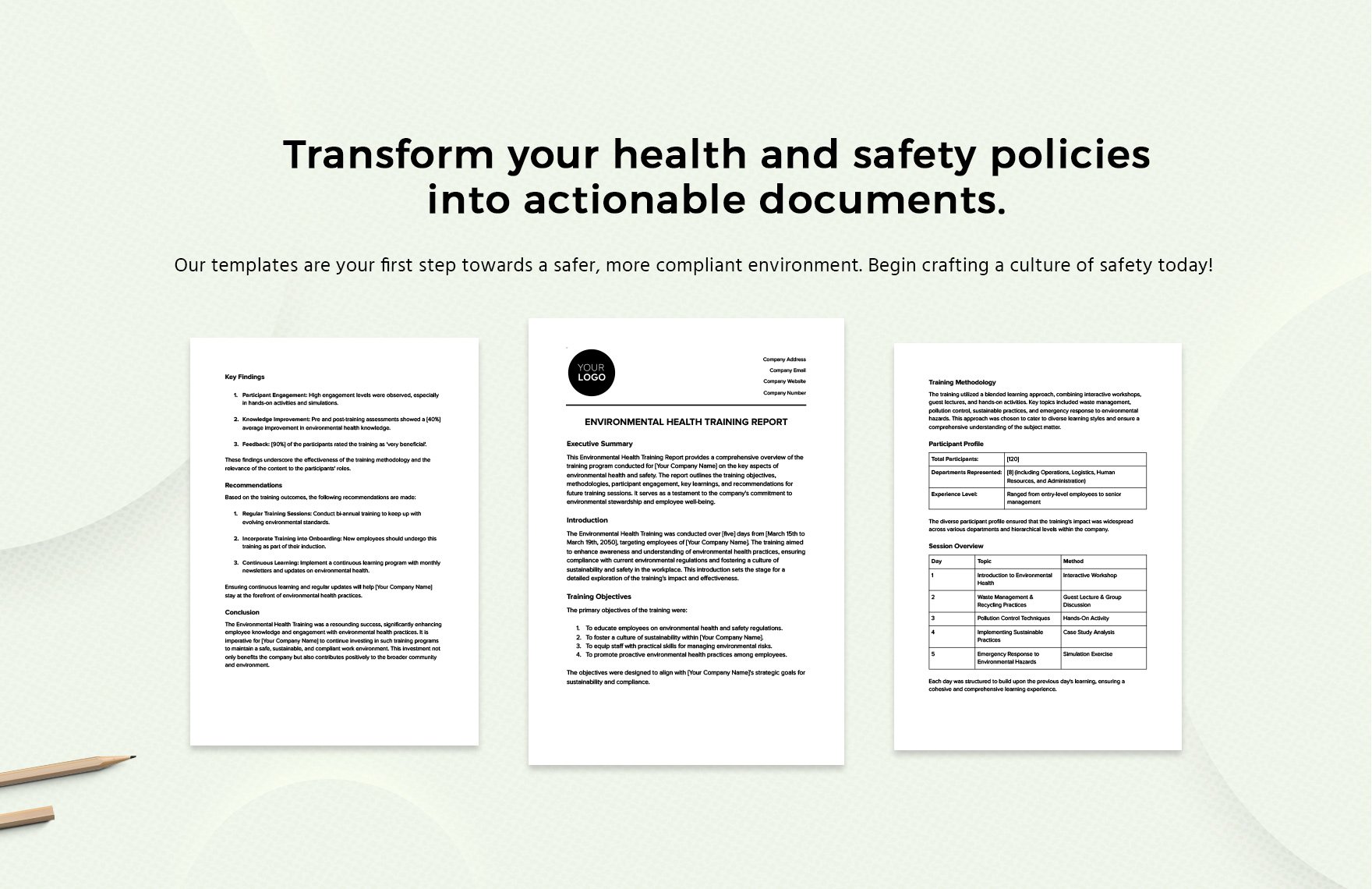 Environmental Health Training Report Template