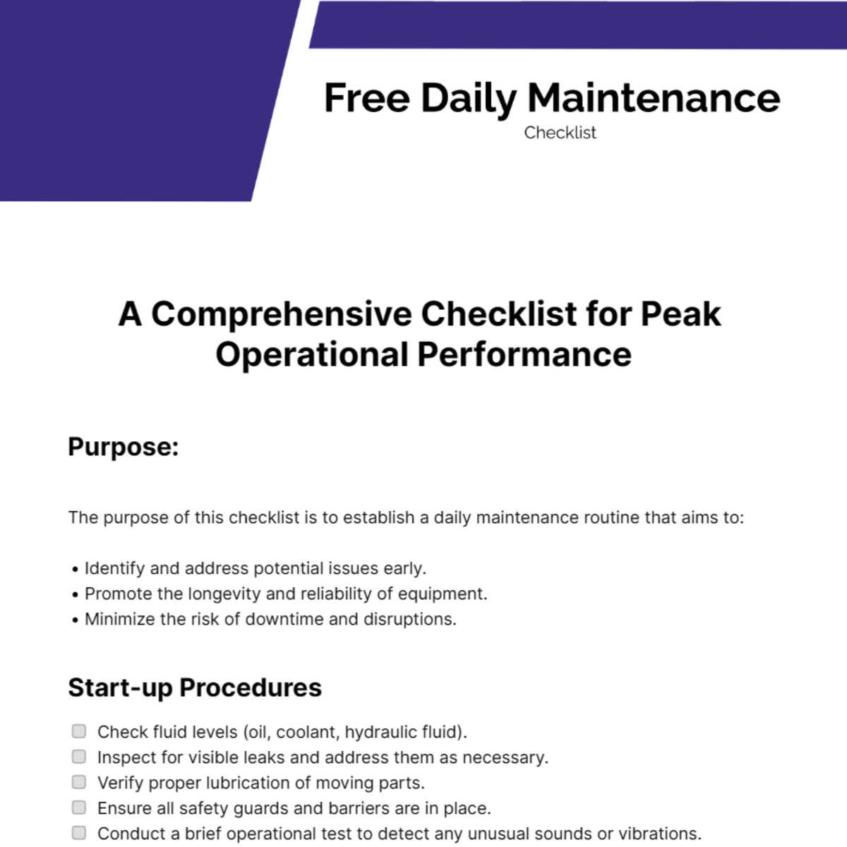 Daily Maintenance Checklist Template - Edit Online & Download