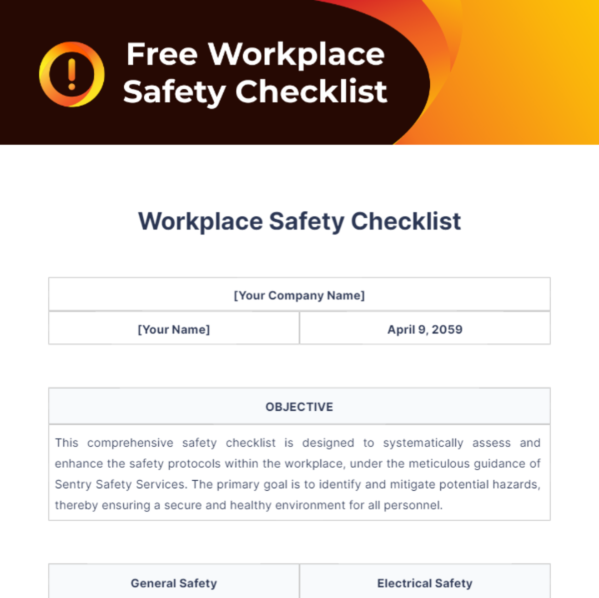 Free Workplace Safety Checklist Template