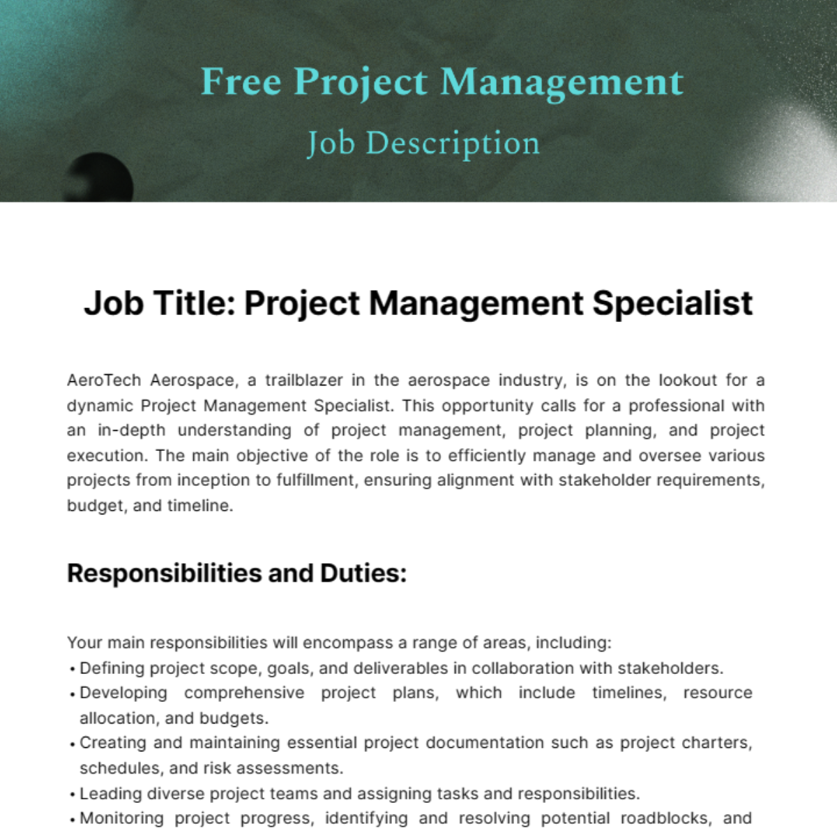 Free Project Management Job Description Template
