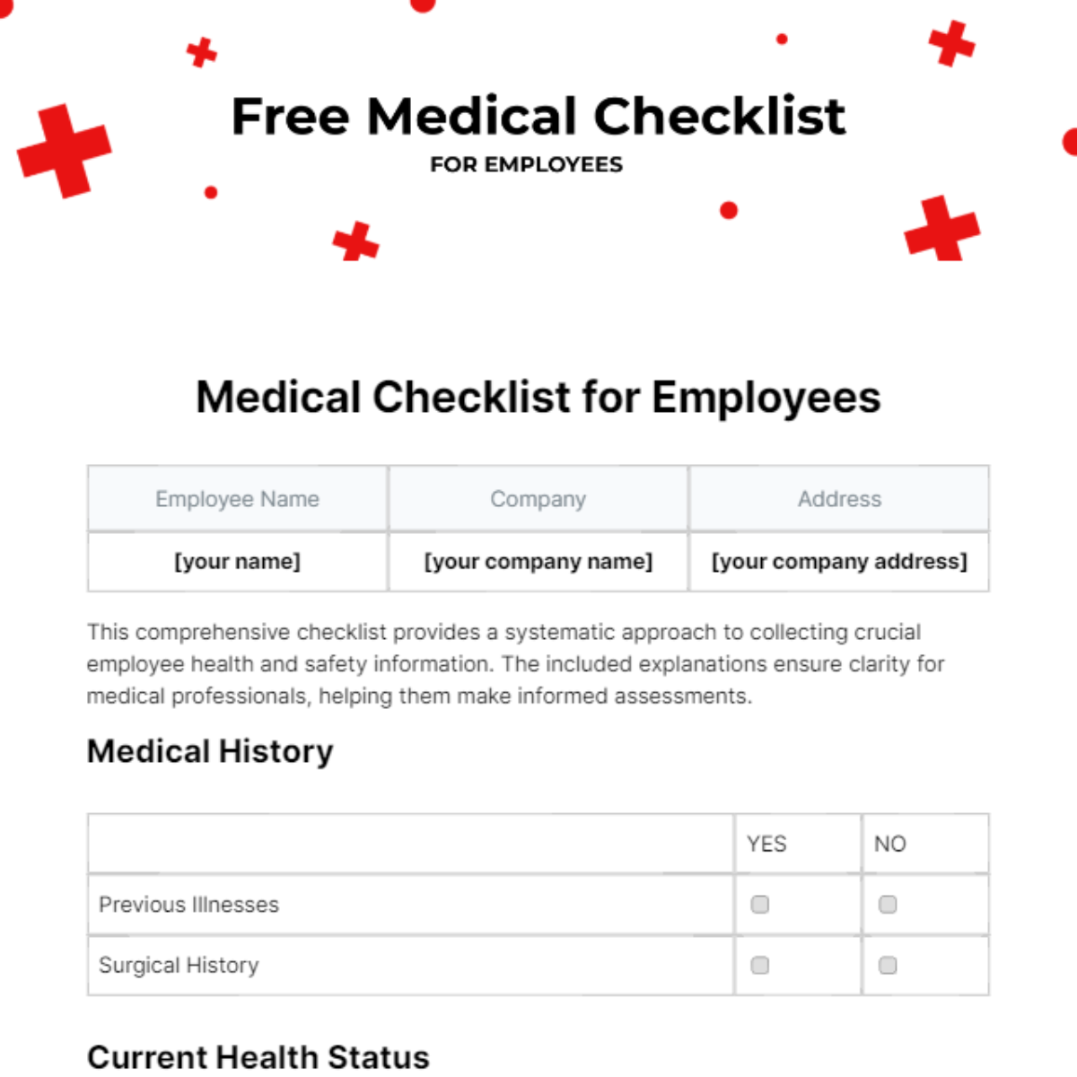 Medical Checklist for Employees Template