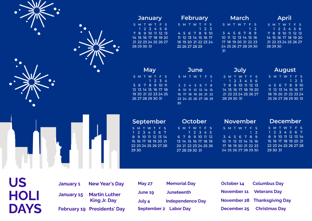 2024 Calendar with US Holidays Template