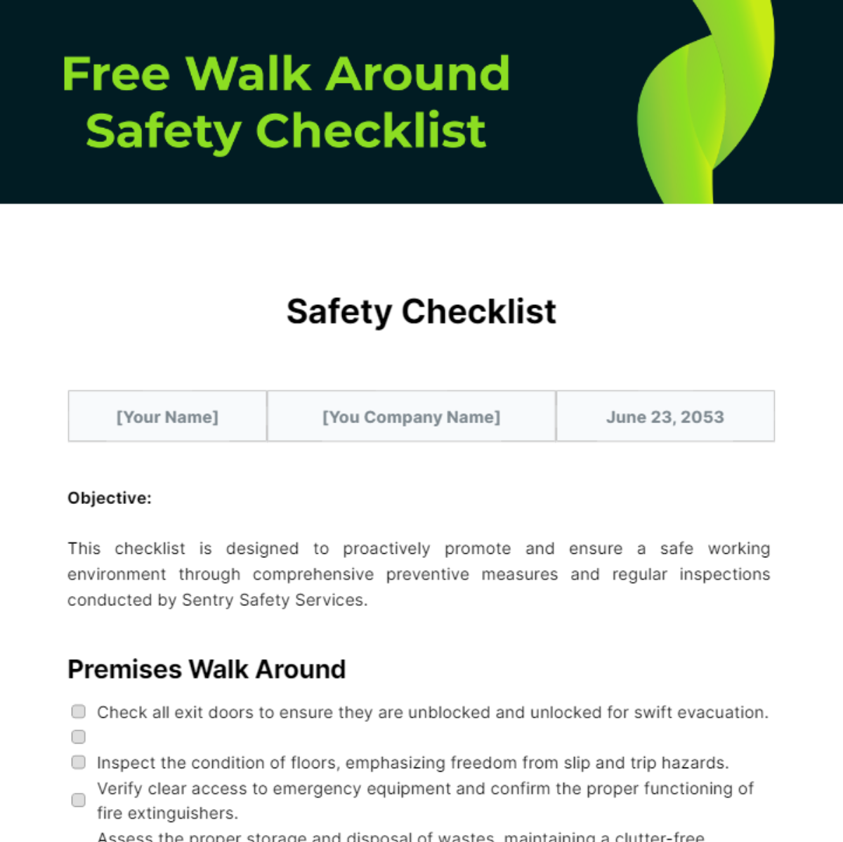 Free Walk around Safety Checklist Template