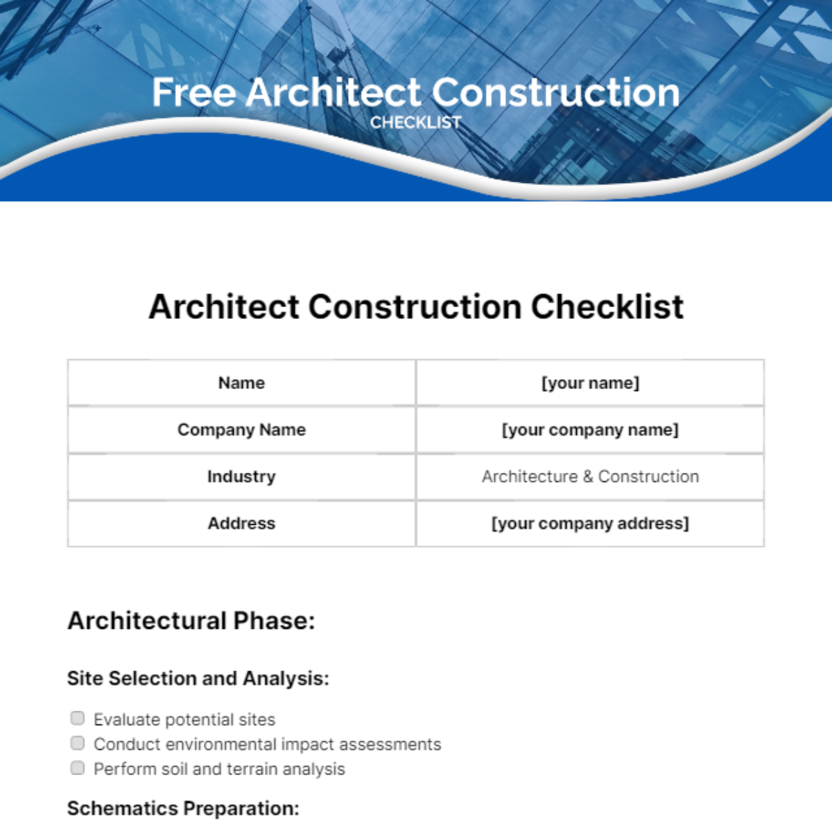 Architect Construction Checklist Template