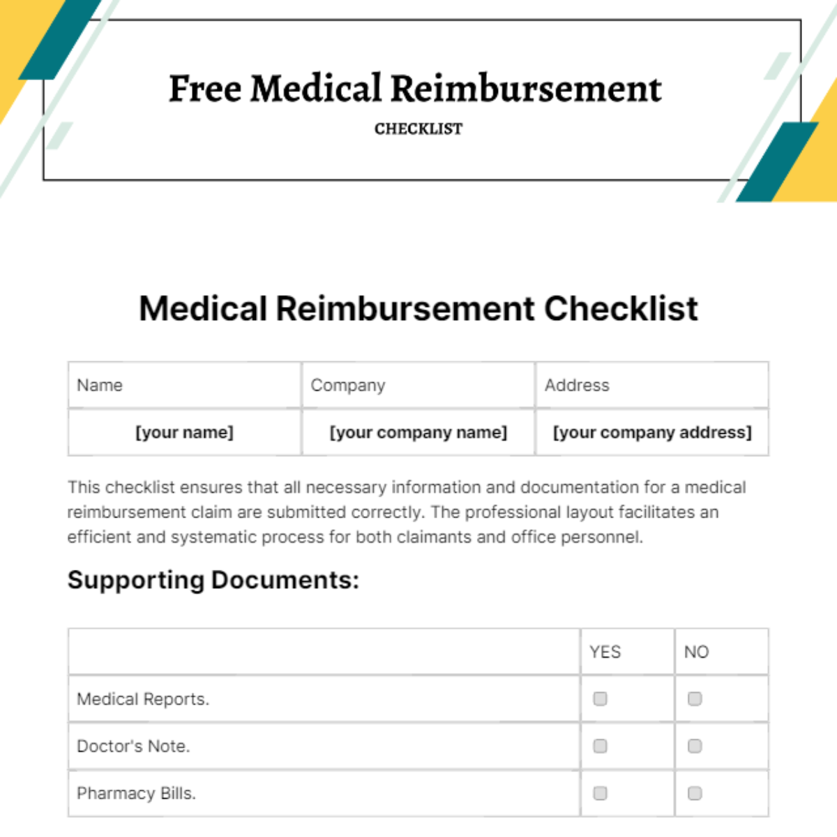 Free Medical Reimbursement Checklist Template