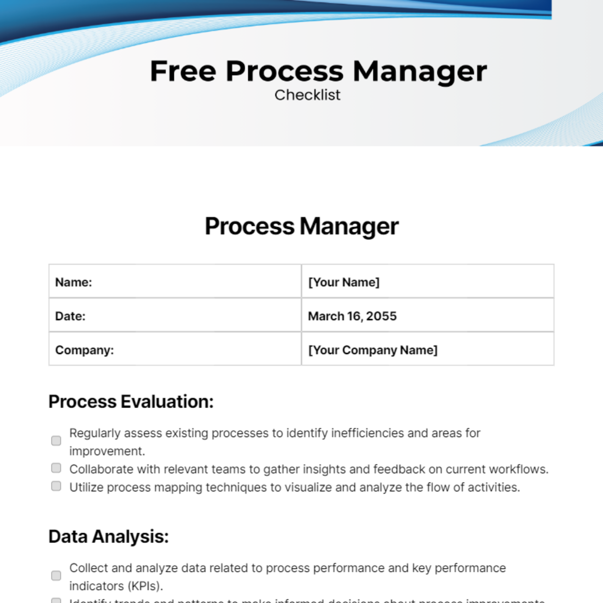 Process Manager Checklist Template