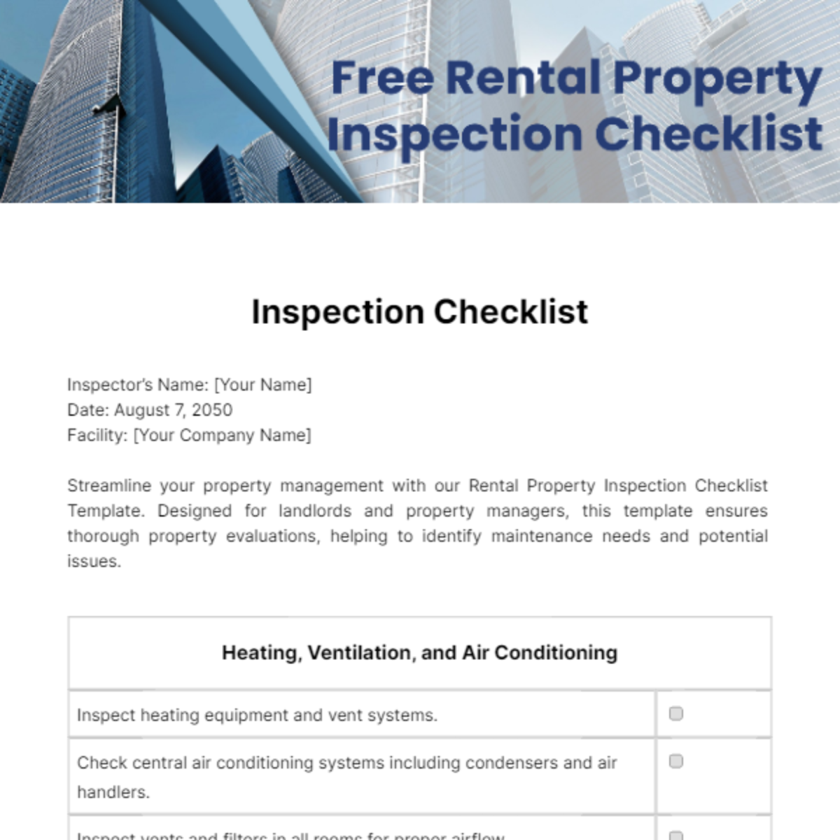 Free Rental Property Inspection Checklist Template