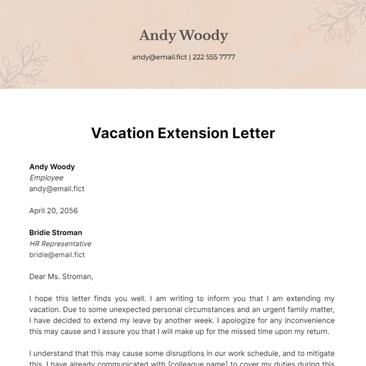 Vacation Extension Letter Template