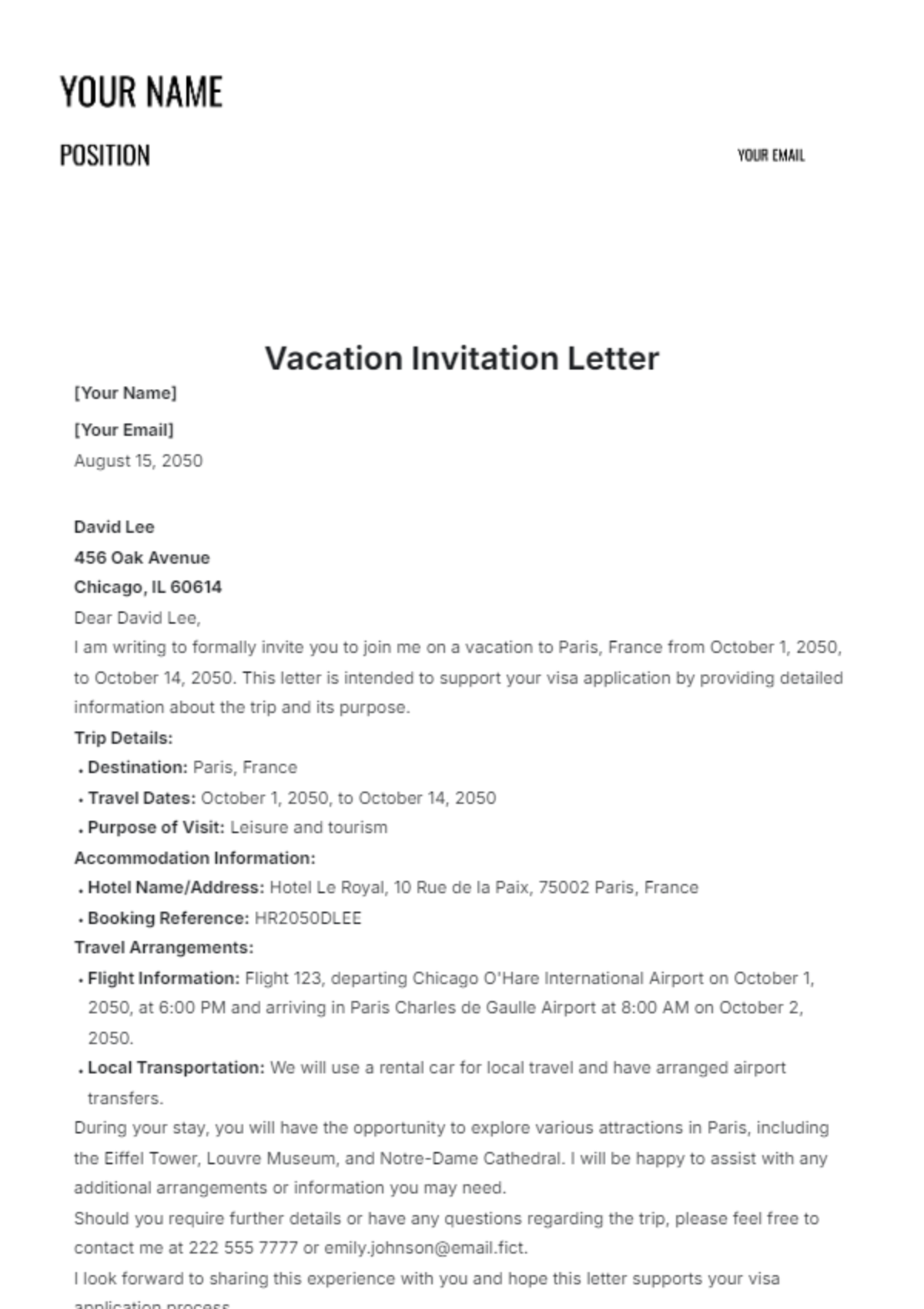 Vacation Invitation Letter Template