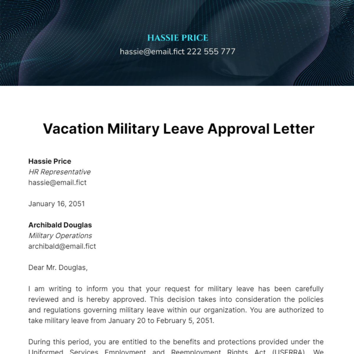 Vacation Military Leave Approval Letter Template