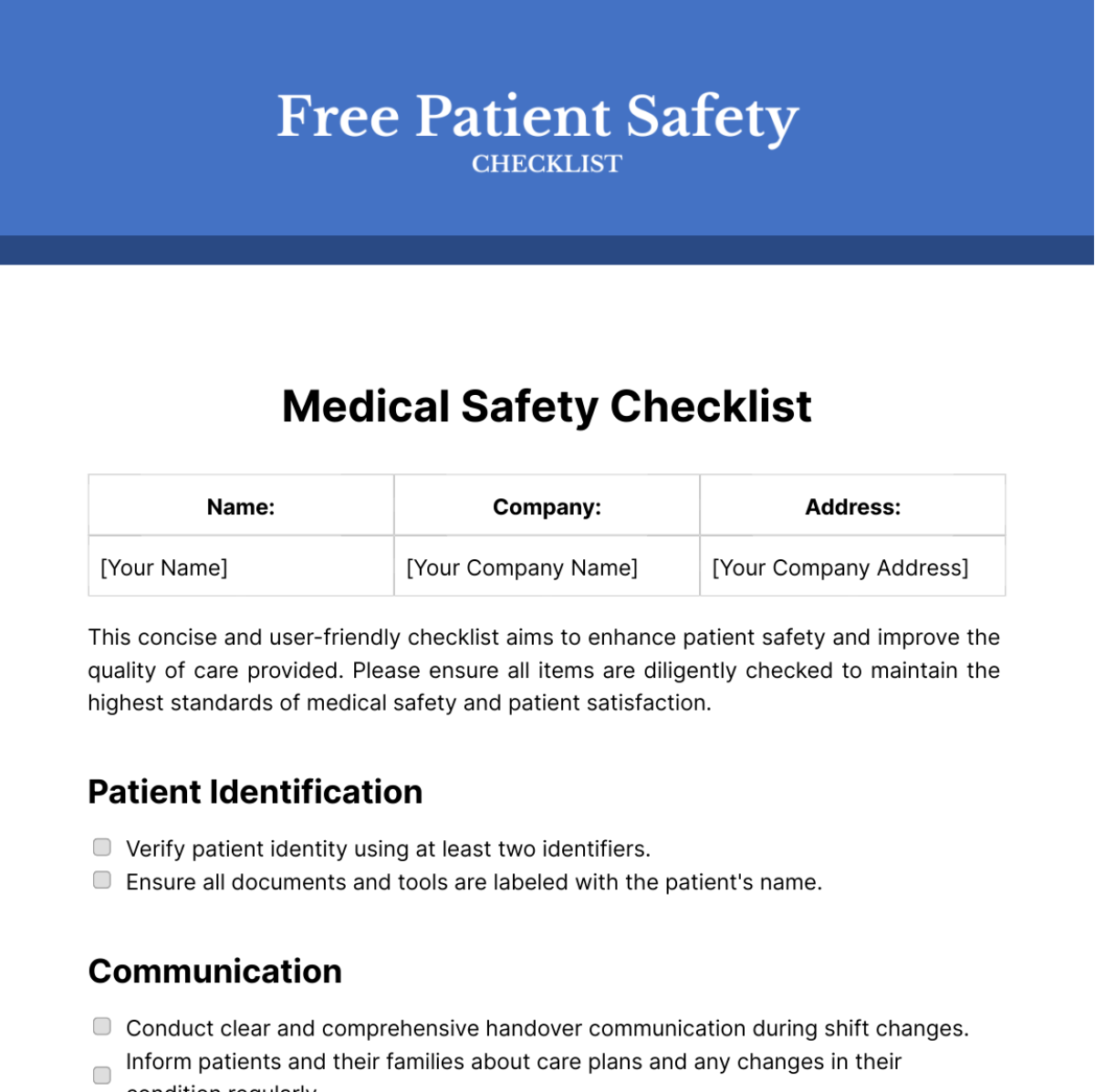 Free Pre Surgery Checklist Template To Edit Online