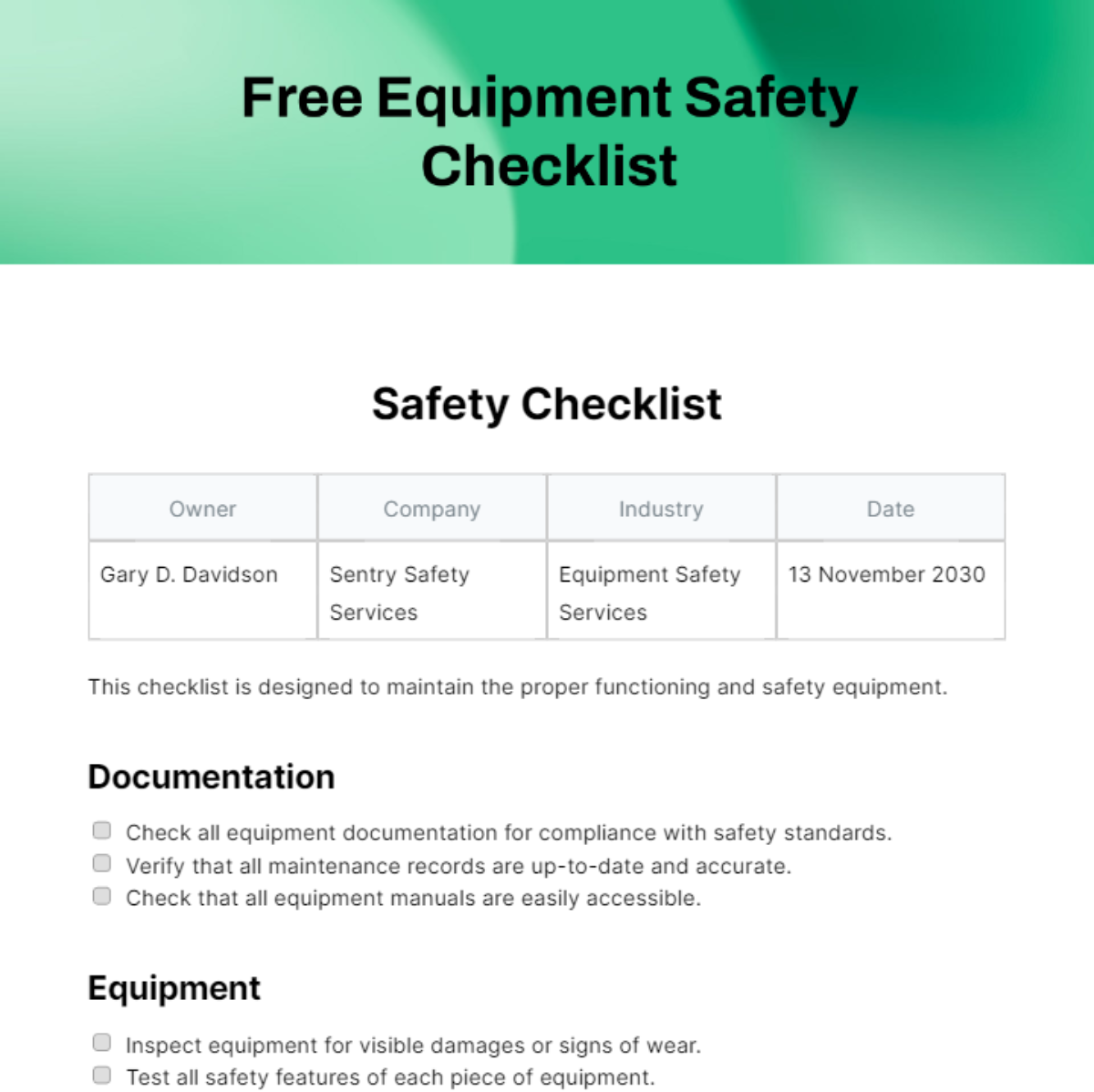 Free Safety Checklist Templates & Examples - Edit Online & Download 