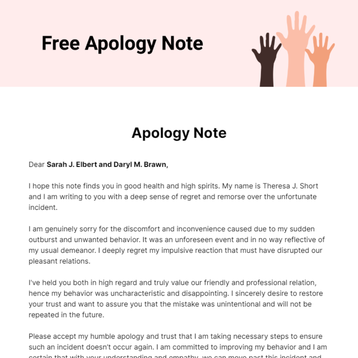 Free Apology Note Template
