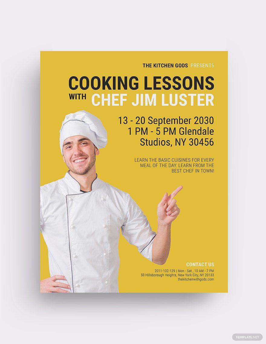 Free Chef Cooking Lessons Flyer Template in Word, Google Docs, Illustrator, PSD, Apple Pages, Publisher, InDesign