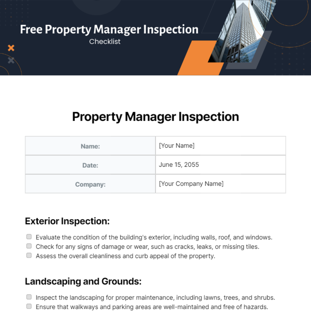 Property Manager Inspection Checklist Template