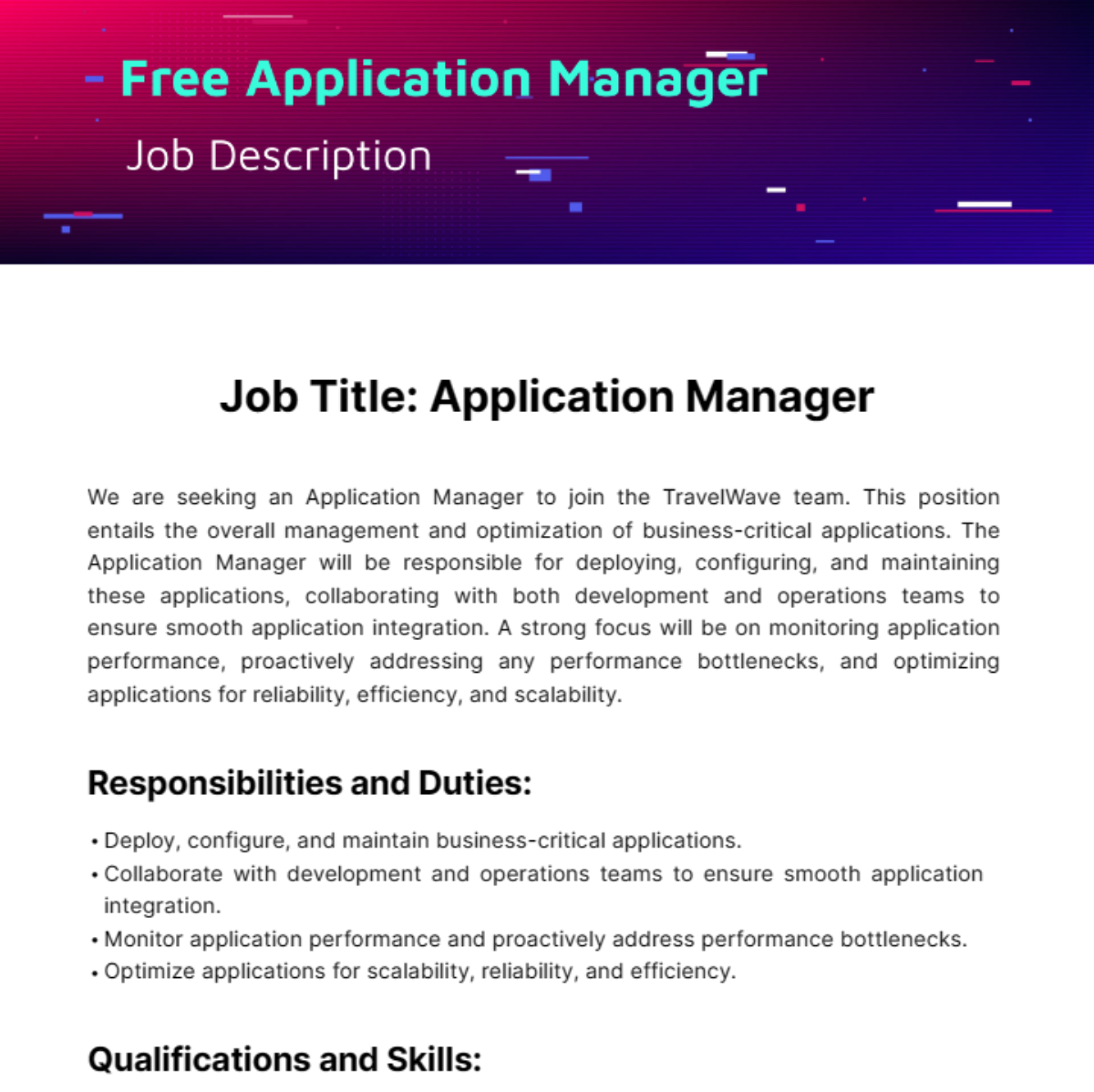 Free Application Management Job Description Template
