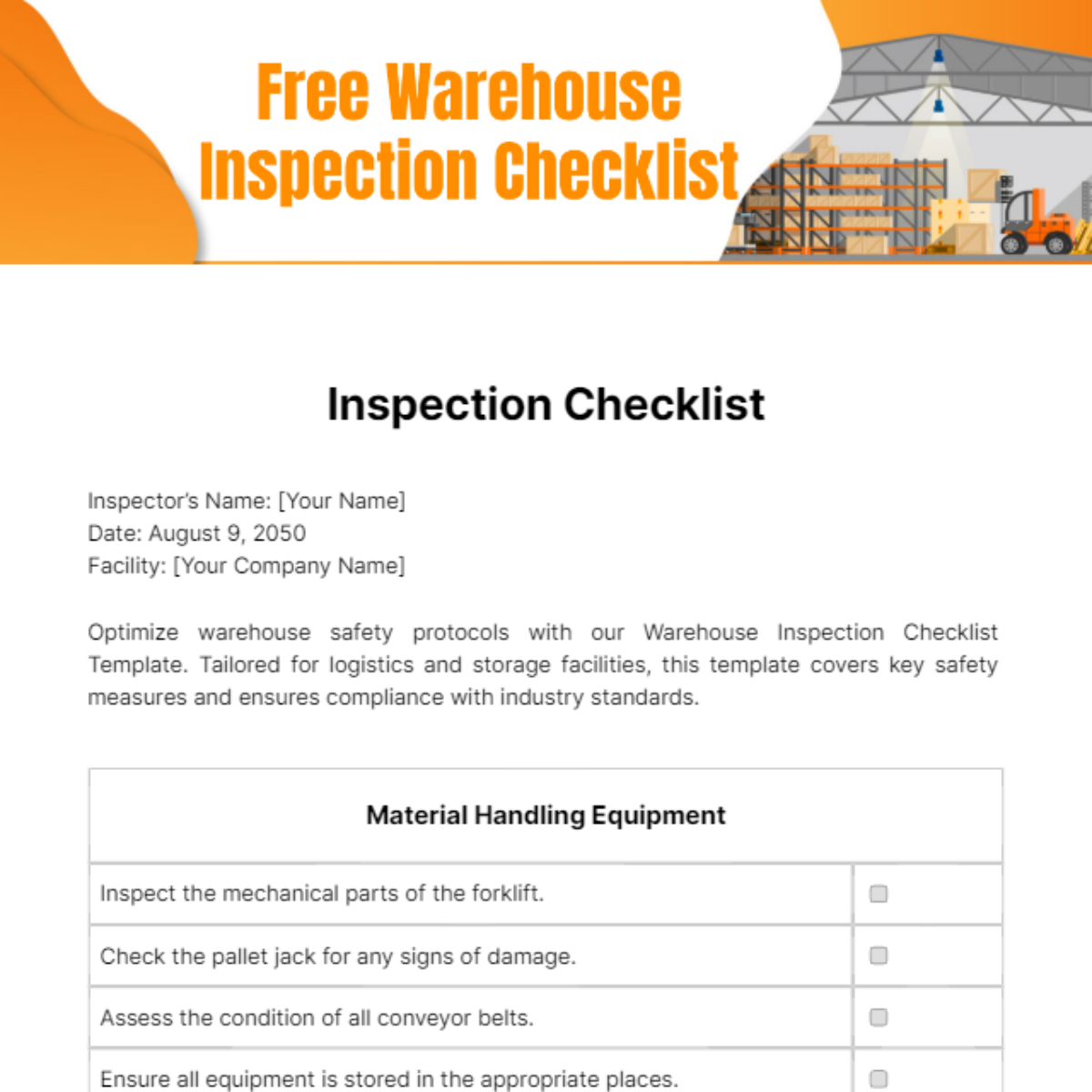 Warehouse Inspection Checklist Template