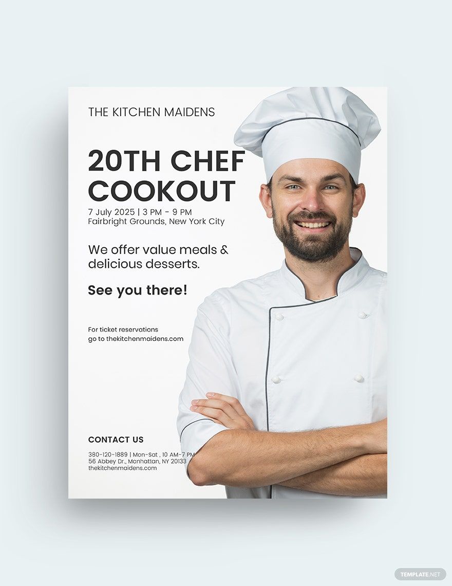 Chef Cookout Flyer Template in Word, Google Docs, Illustrator, PSD, Apple Pages, Publisher, InDesign