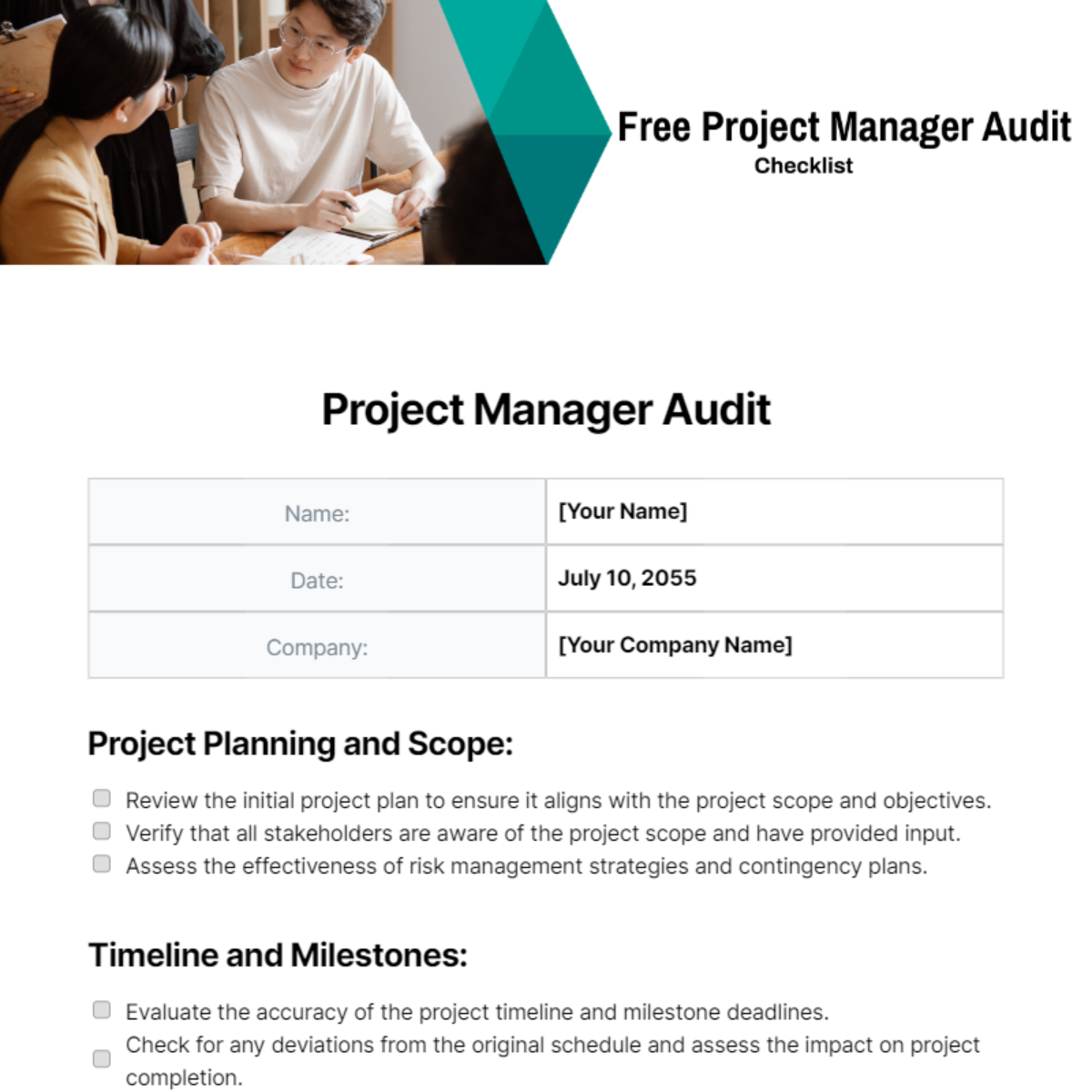 Project Manager Audit Checklist Template