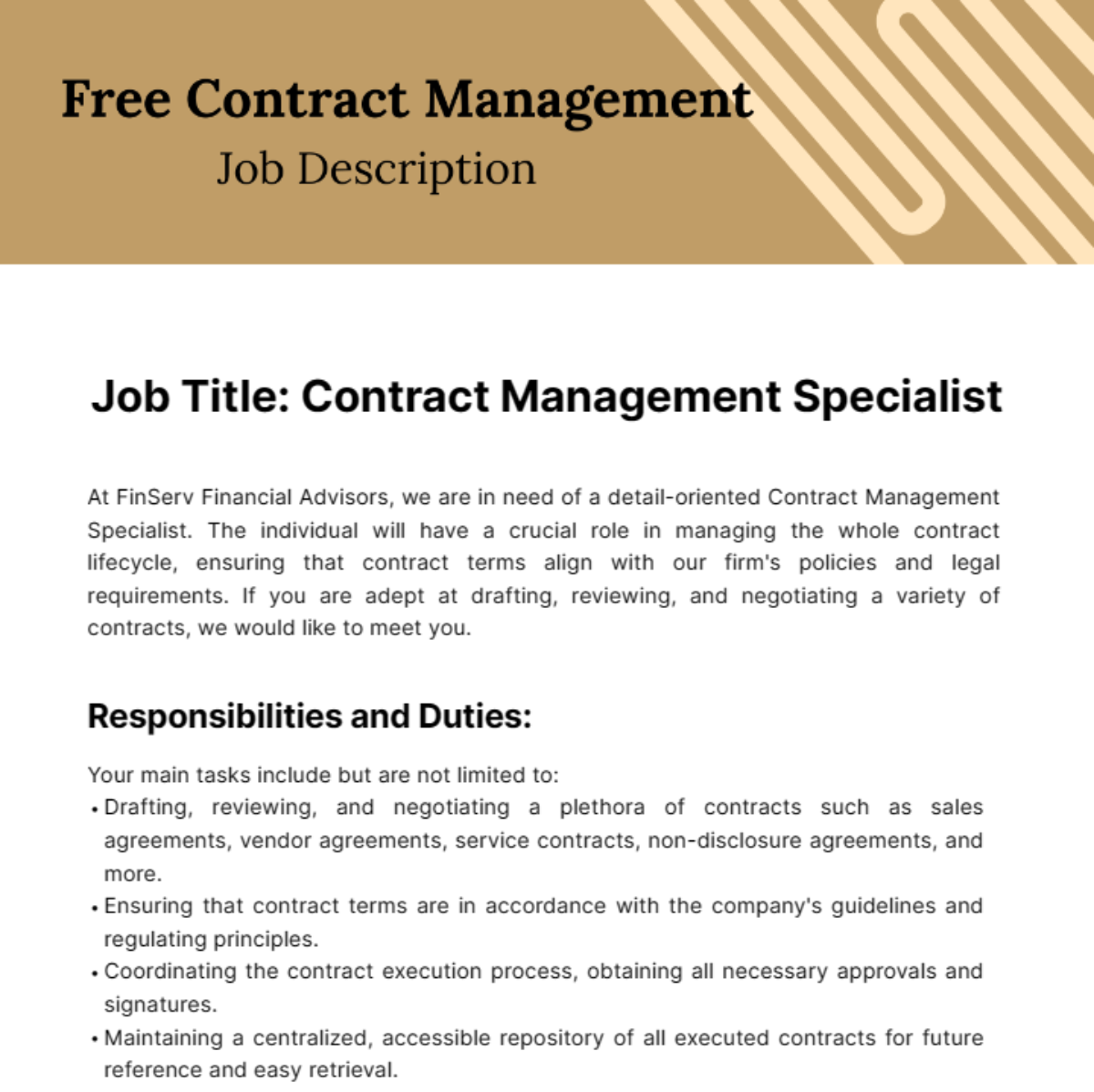 Contract Management Job Description Template