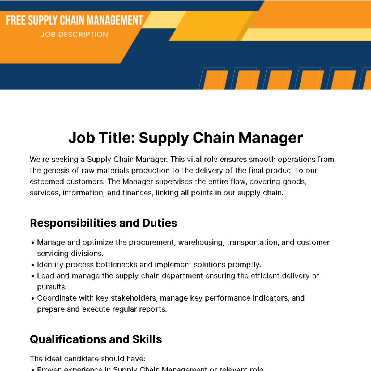 Supply Chain Management Job Description Template