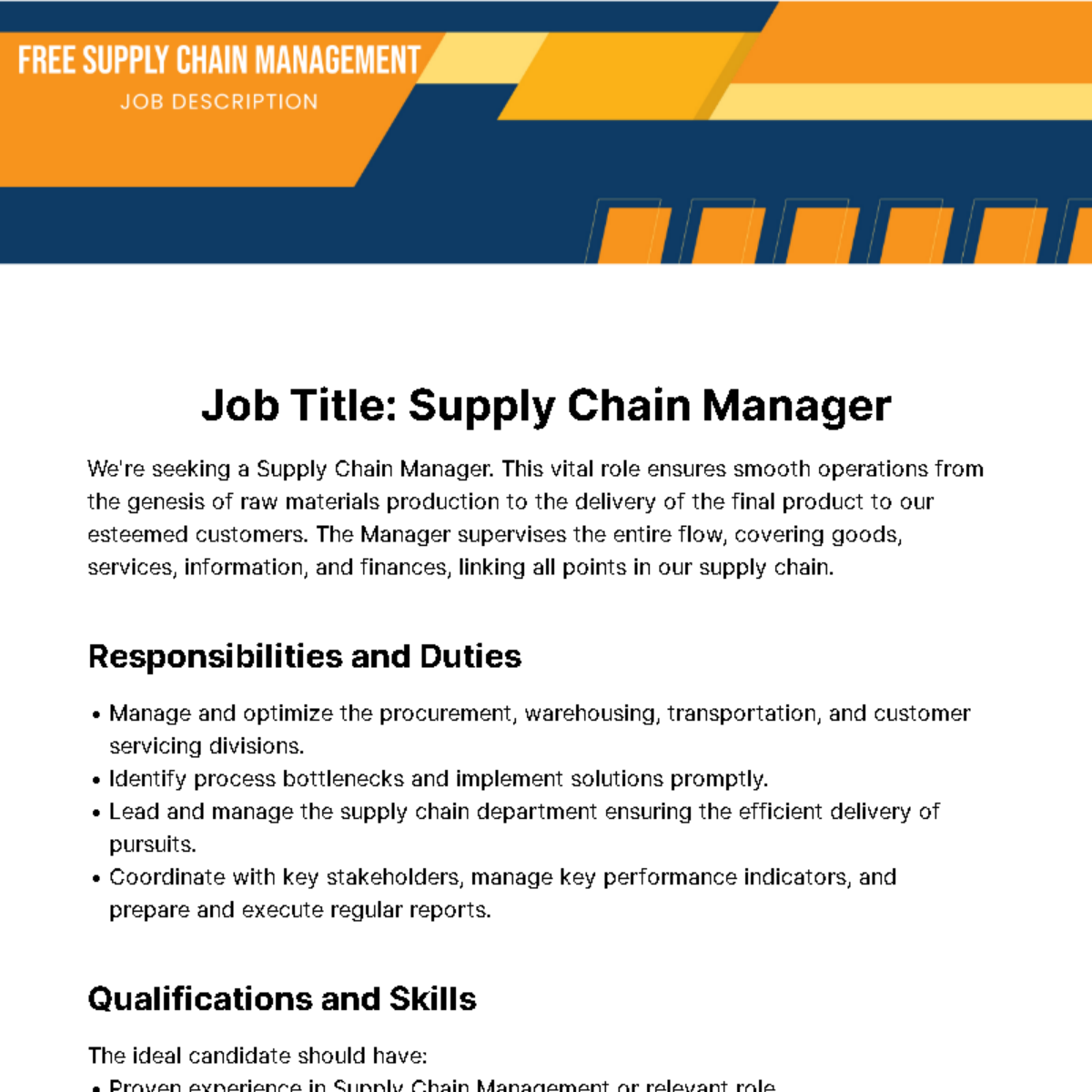 Free Supply Chain Management Job Description Template Edit Online 