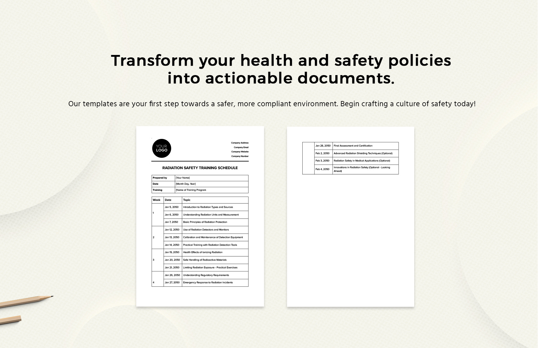 Radiation Safety Training Schedule Template
