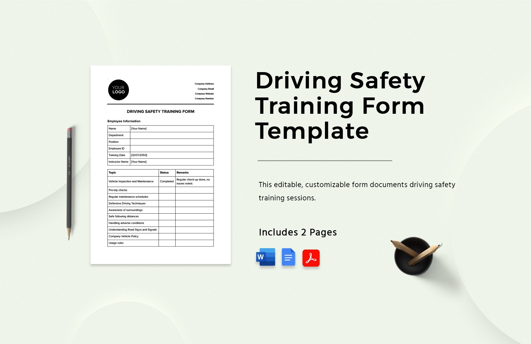 Driving Safety Training Form Template