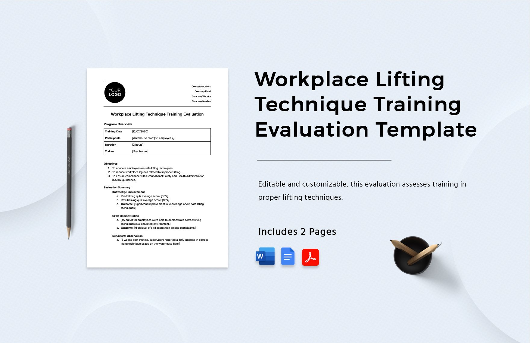 Workplace Lifting Technique Training Evaluation Template