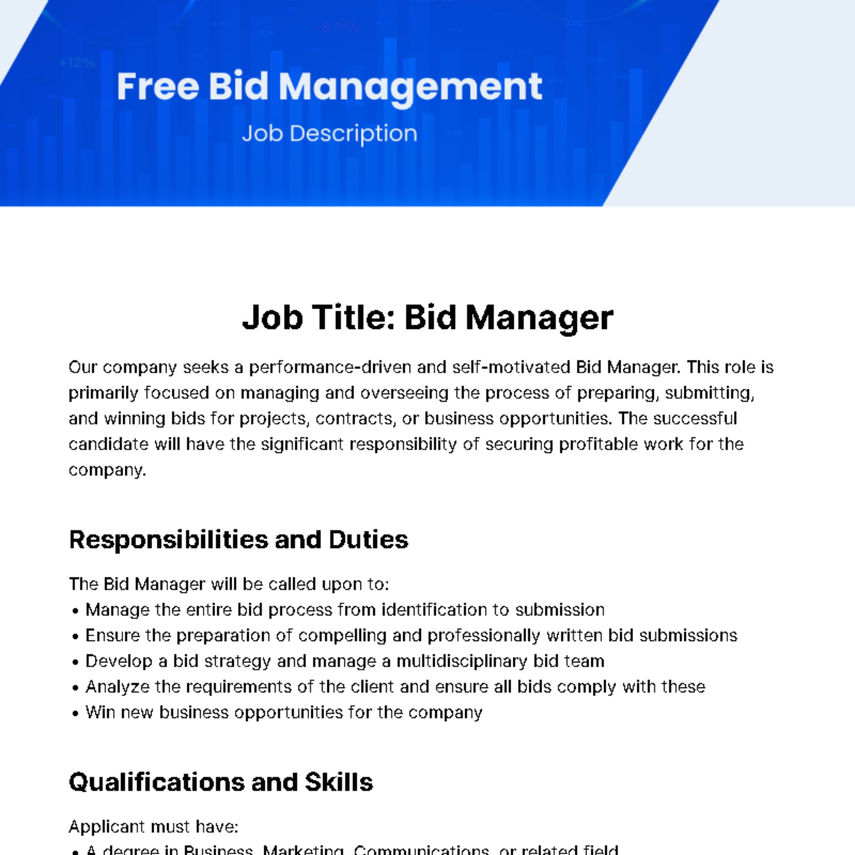 Free Bid Management Job Description Template