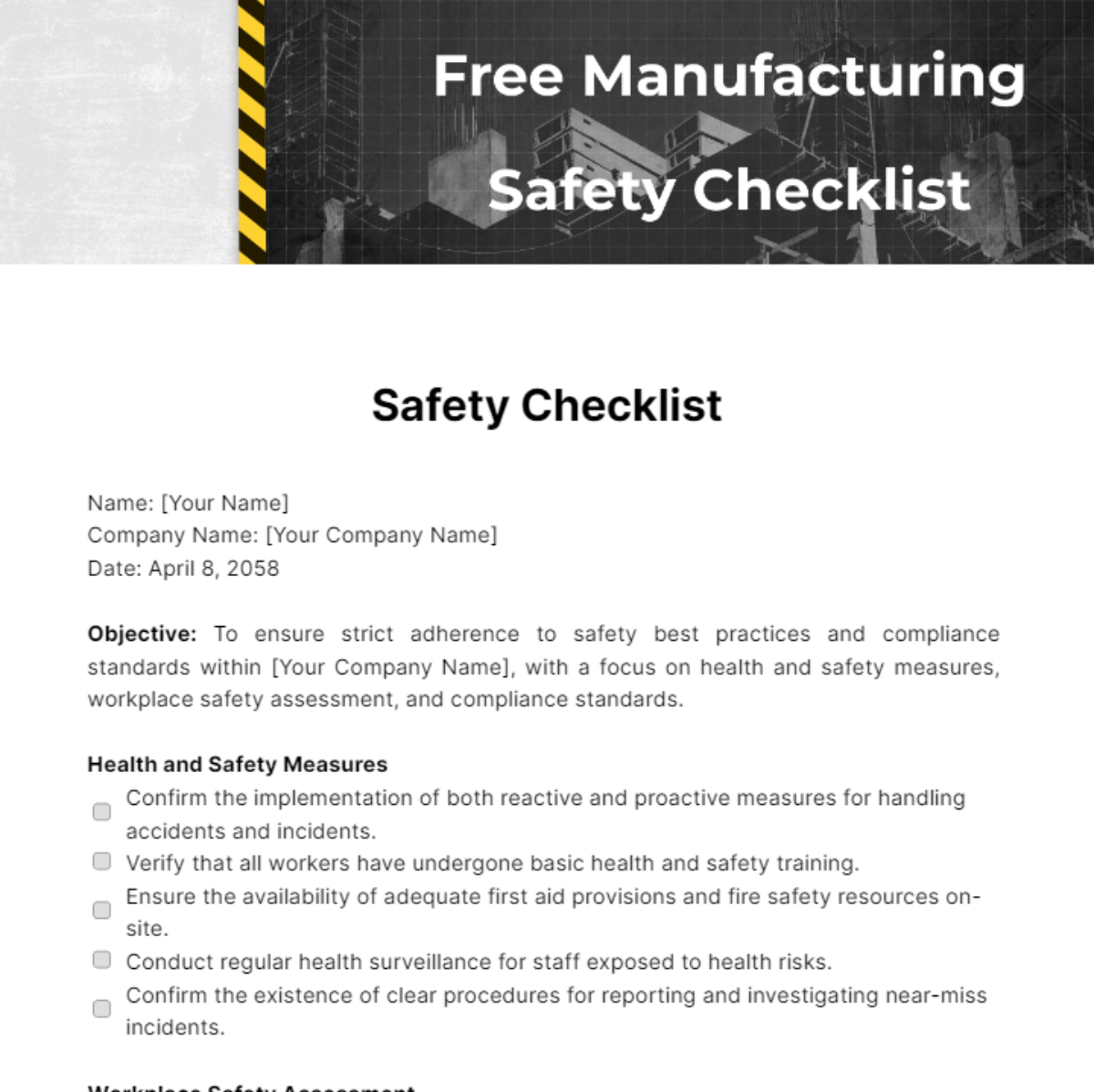 Free Manufacturing Safety Checklist Template