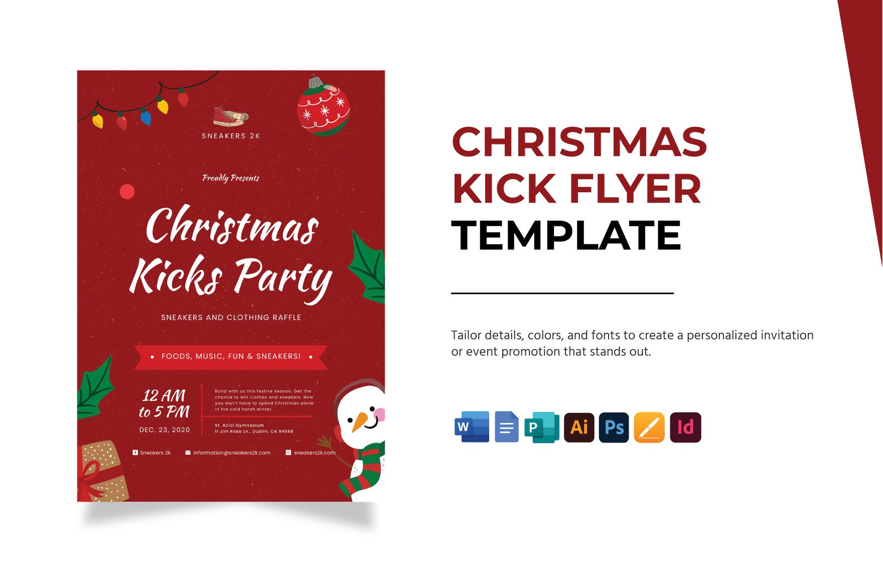 Christmas Kicks Flyer Template in Word, Google Docs, Illustrator, PSD, Apple Pages, Publisher, InDesign
