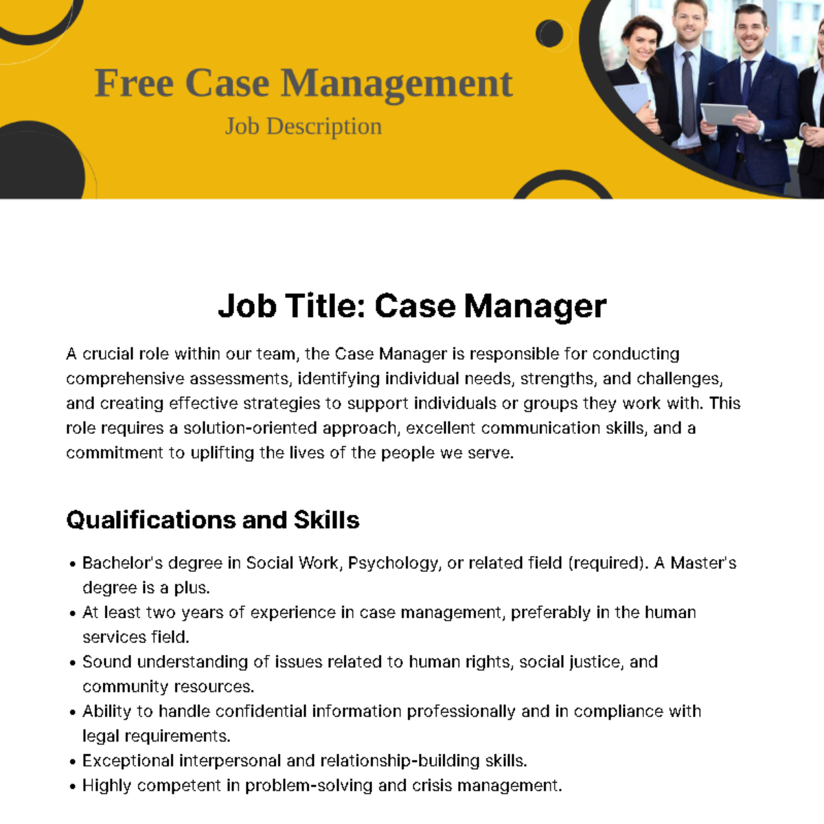 Free Case Management Job Description Template