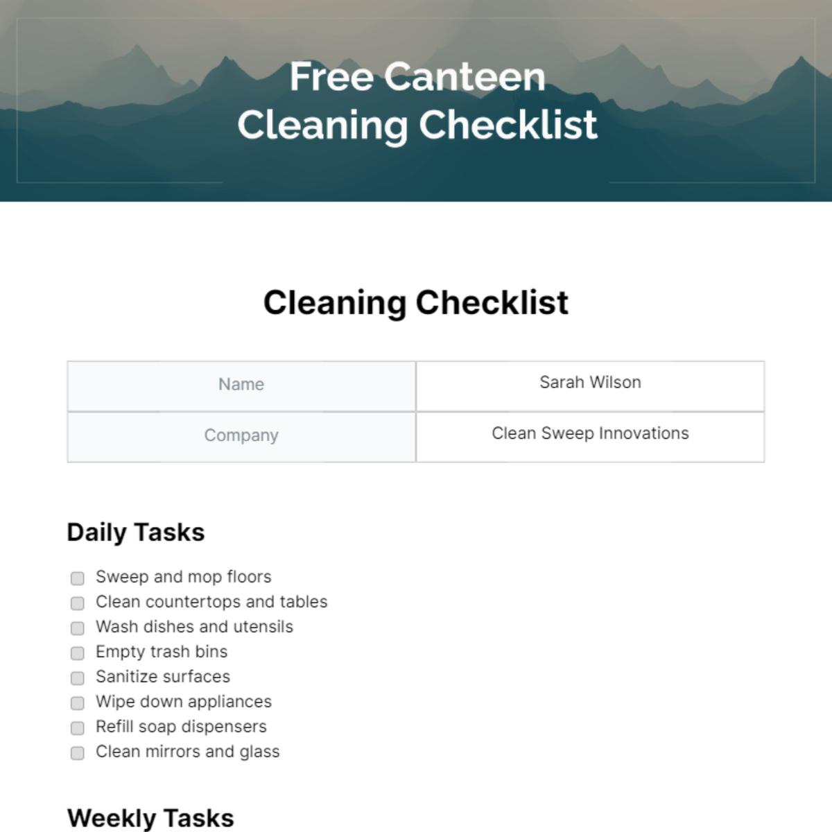 FREE Cleaning Checklist - Edit Online & Download | Template.net