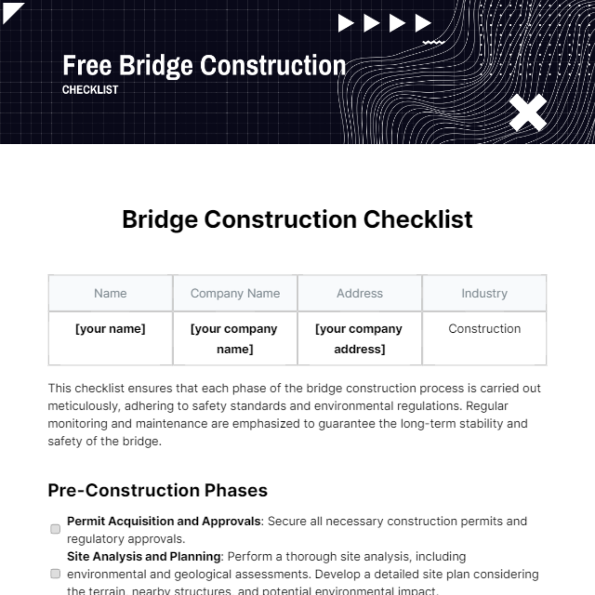 Bridge Construction Checklist Template